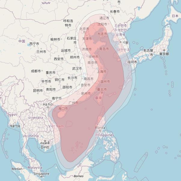 ChinaSat 9B at 101&deg; E downlink Ku-band China Territorial Waters beam coverage map