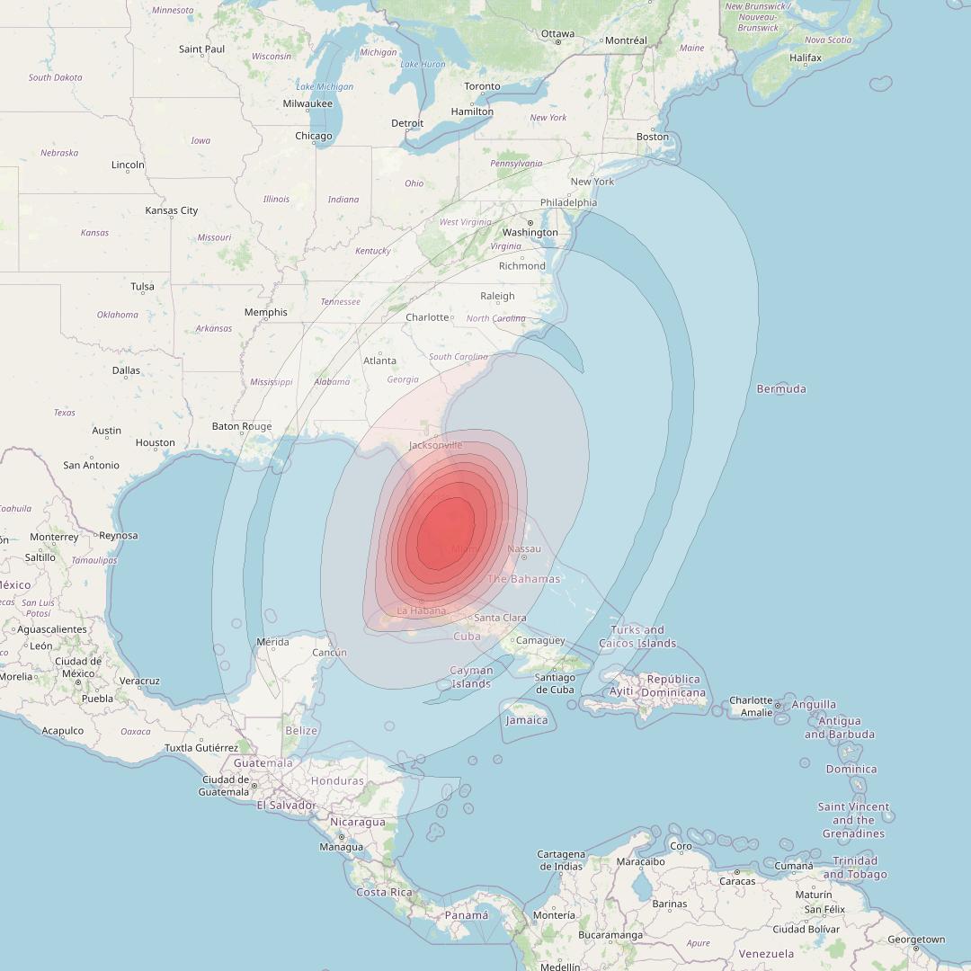 Directv 9S at 101° W downlink Ku-band CB15 (Miami) Beam coverage map