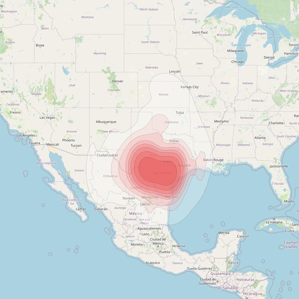 Directv 9S at 101° W downlink Ku-band RB25 (San Antonio) Beam coverage map