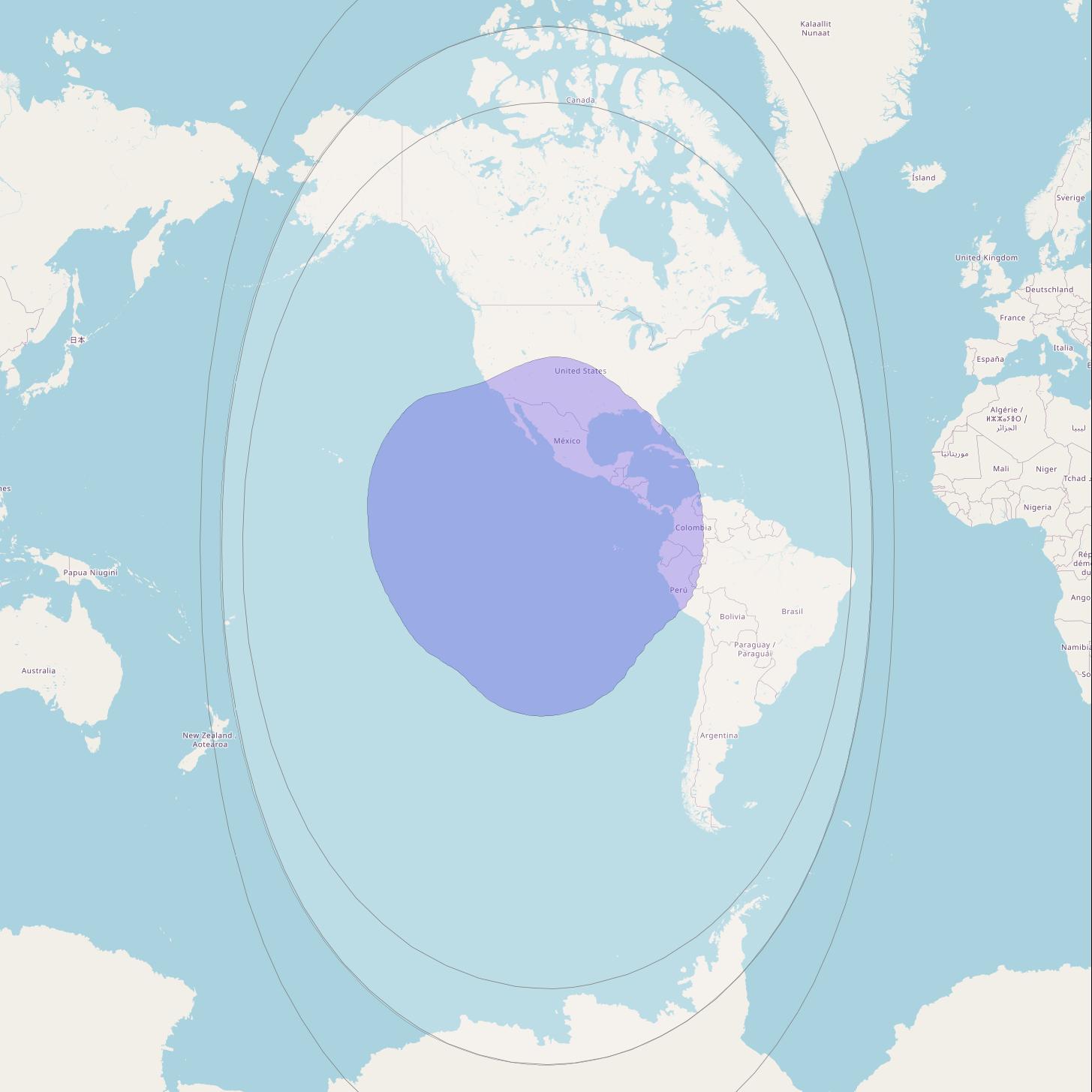 Anik G1 at 107&deg; W downlink X-band Global beam coverage map