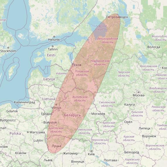 Eutelsat 10B at 10&deg; E downlink Ku-band S004 User Spot beam coverage map