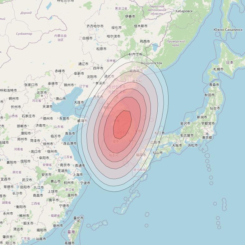 Koreasat 6A at 116&deg; E downlink Ku-band FSS beam coverage map