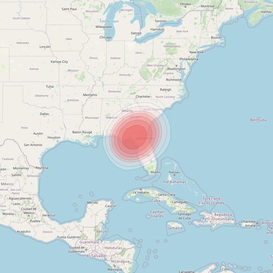 Echostar 14 at 119° W downlink Ku-band Spot B19 (Jacksonville) beam coverage map