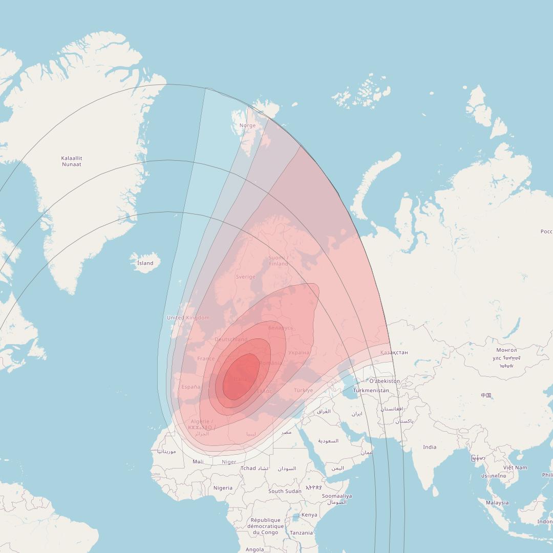 Express AM44 at 11° W downlink Ku-band Europe Beam coverage map