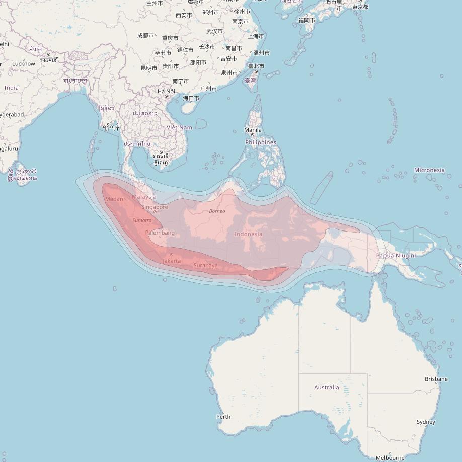 JCSat 4B at 124° E downlink Ku-band South East Asia beam coverage map