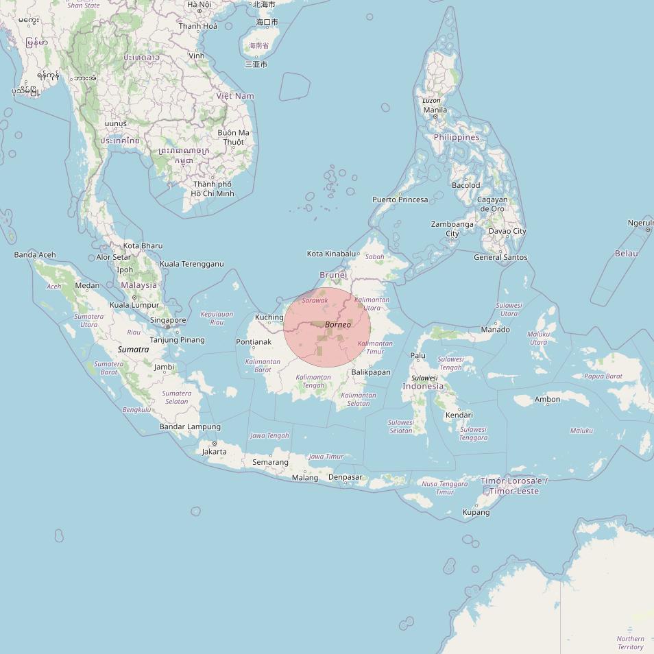 APSTAR 6E at 134&deg; E downlink Ku-band Spot07 User Spot beam coverage map