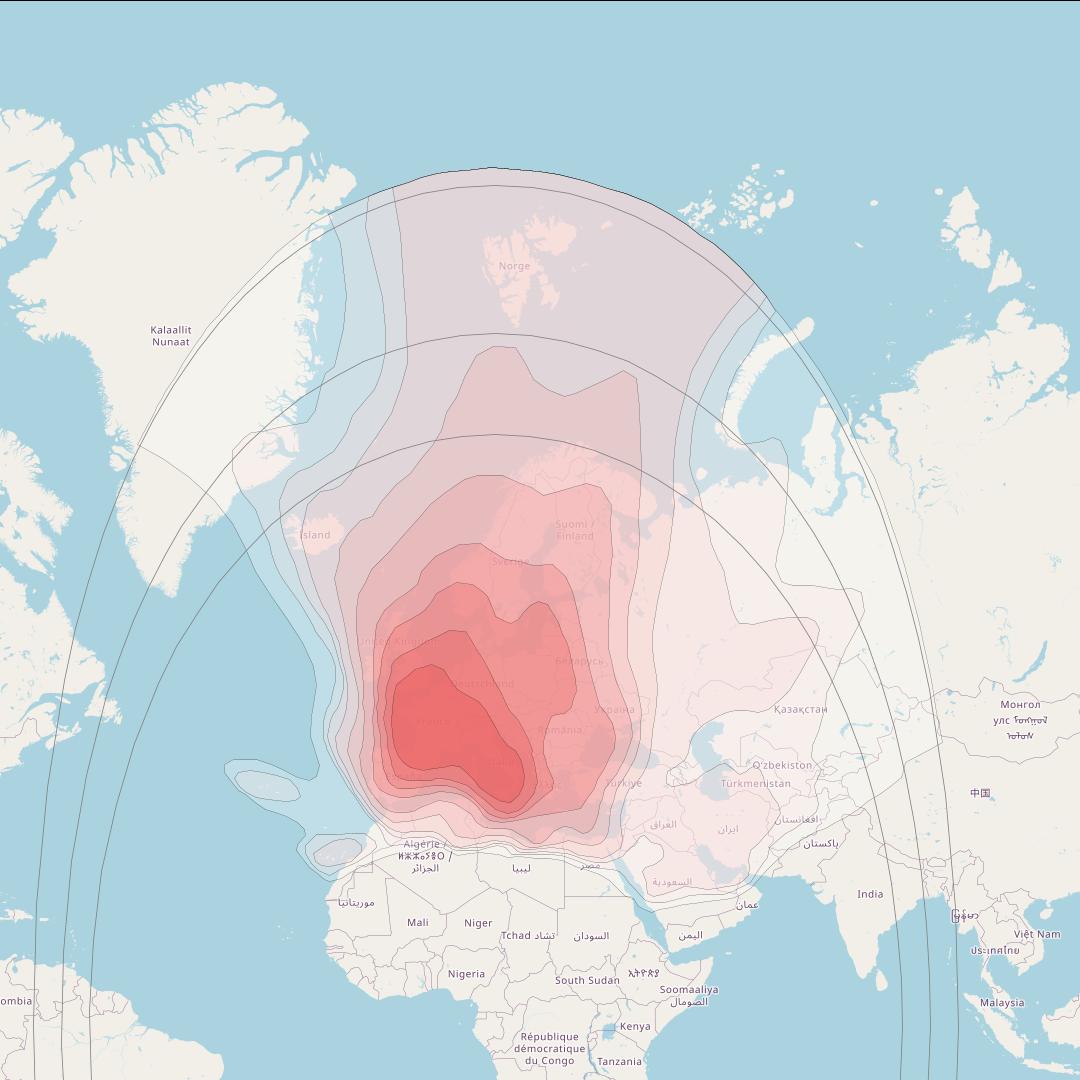 Eutelsat Hot Bird 13B at 13° E downlink Ku-band Wide Europe Beam coverage map