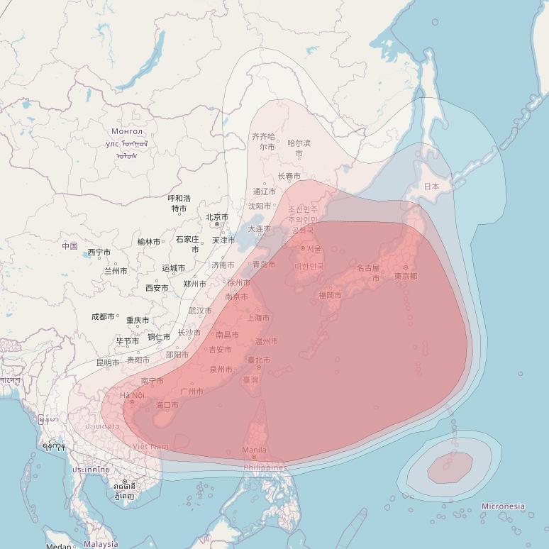 Superbird C2 at 144° E downlink Ku-band North East Asia Beam coverage map