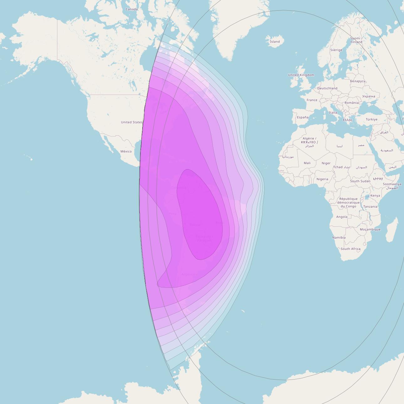 Express AM8 at 14° W downlink C-band Americas beam coverage map