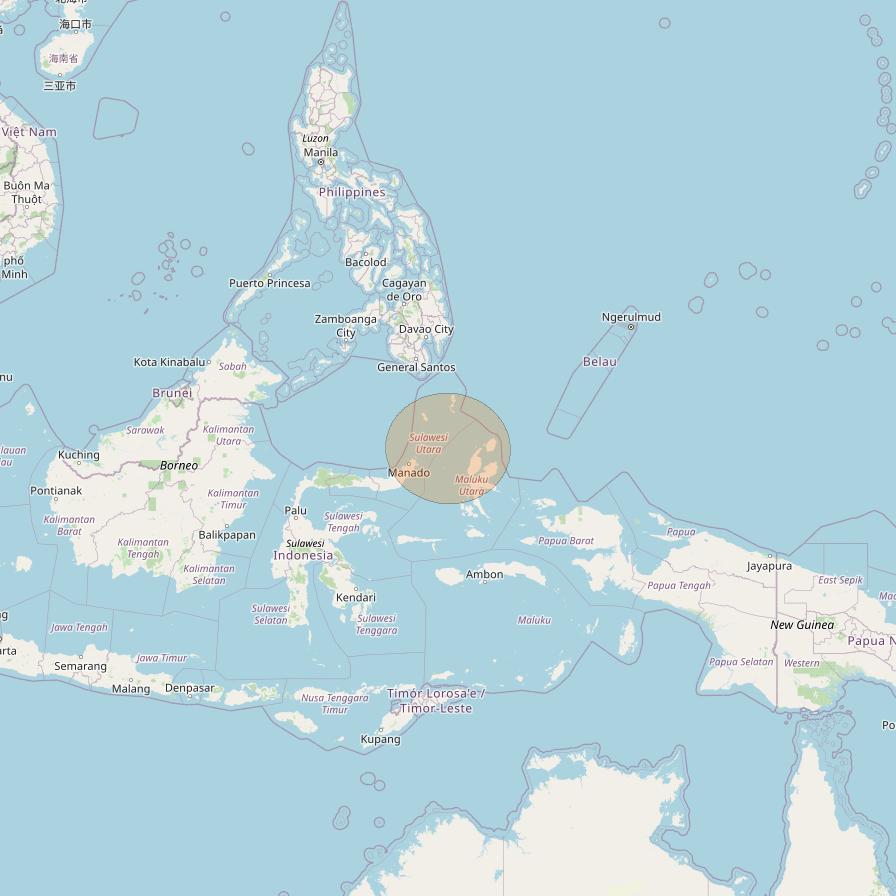 JCSat 1C at 150° E downlink Ka-band S09 (North Sulawesi/RHCP/A) User Spot beam coverage map