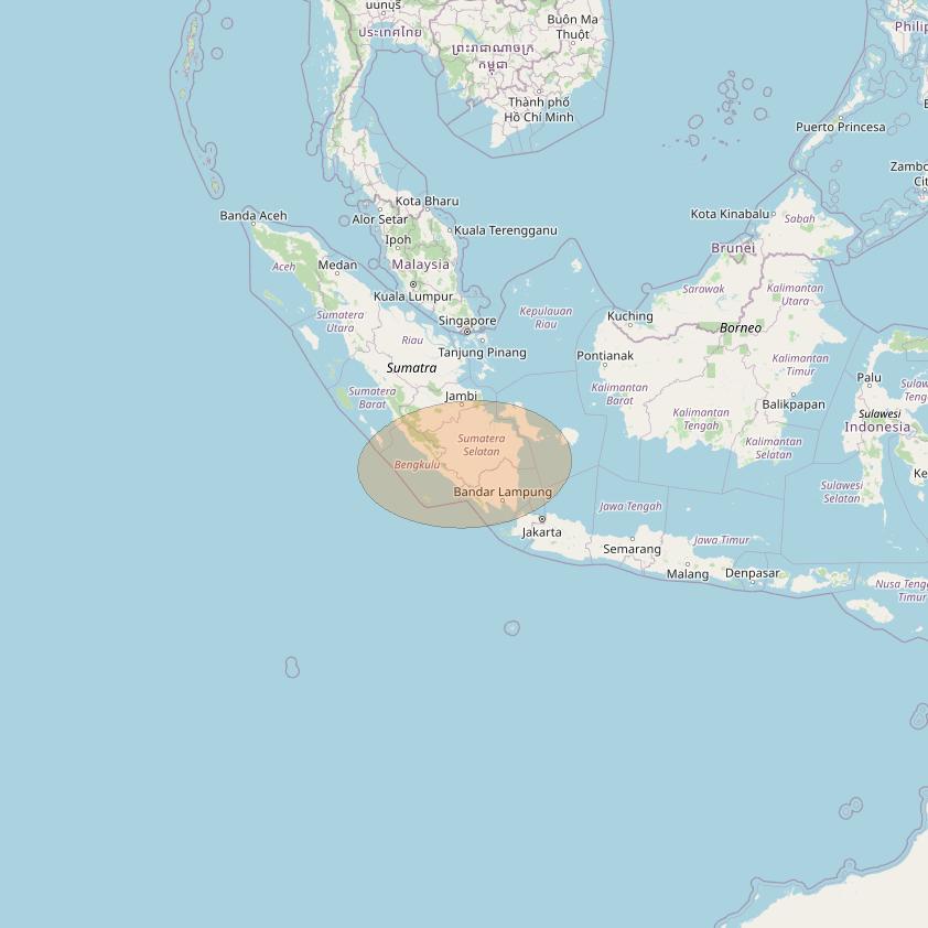 JCSat 1C at 150° E downlink Ka-band S16 (South Sumatra/RHCP/A) User Spot beam coverage map