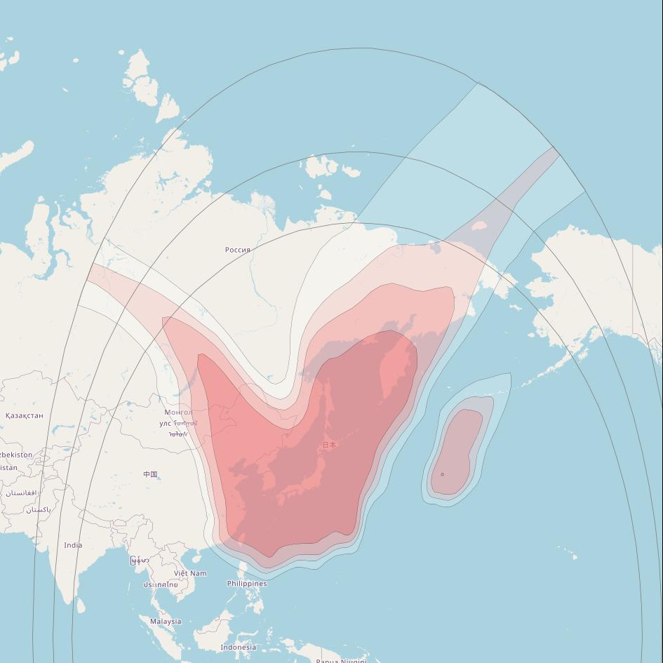JCSat 1C at 150° E downlink Ku-band North East Asia beam coverage map