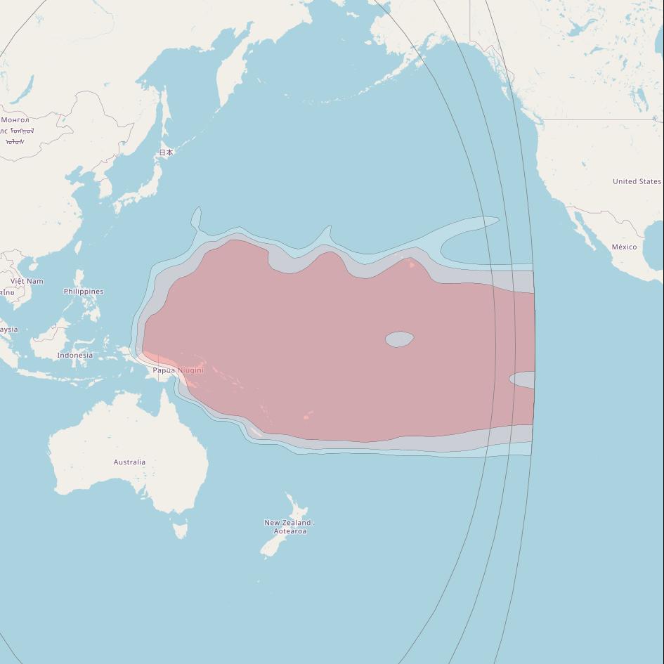 JCSat 2B at 154° E downlink Ku-band Pacific beam coverage map