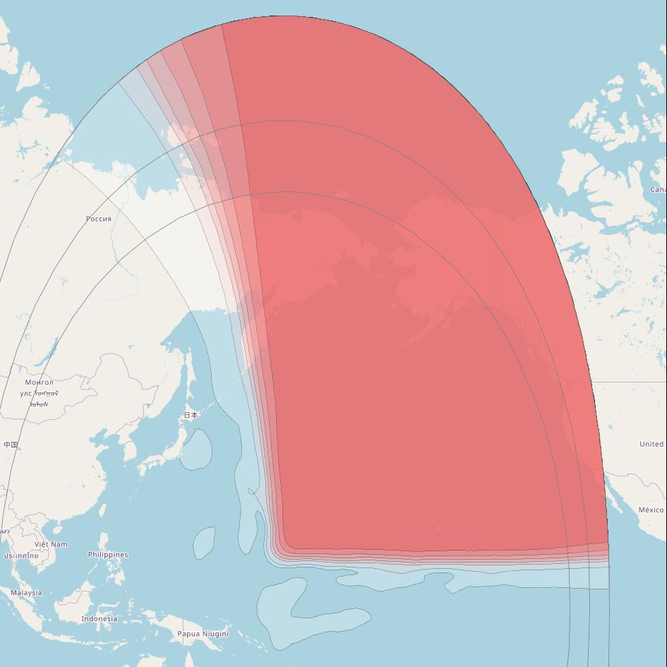 Intelsat 19 at 166° E downlink Ku-band North East Pacific (NEPKH) beam coverage map
