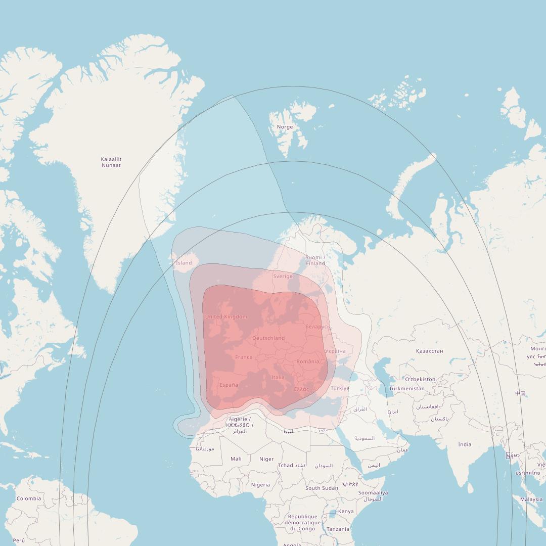 Astra 1M at 19° E downlink Ku-band Wide Beam coverage map