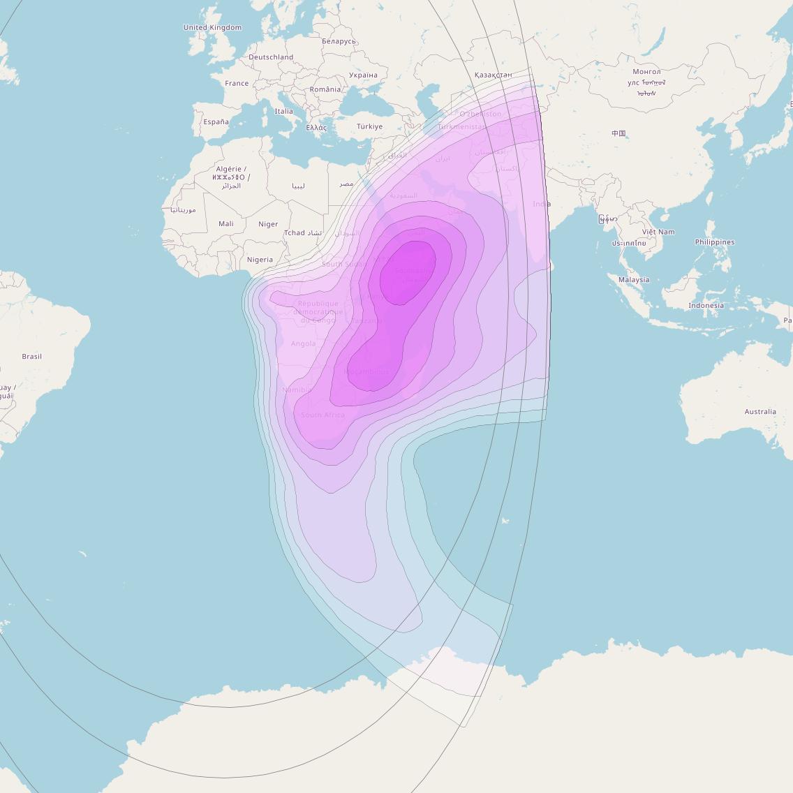 Intelsat 10-02 at 1° W downlink C-band South East Zone Beam coverage map
