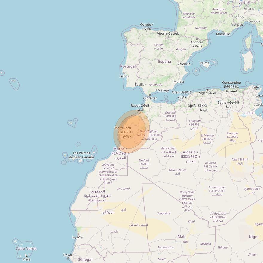 Al Yah 3 at 20° W downlink Ka-band Spot 01 User beam coverage map