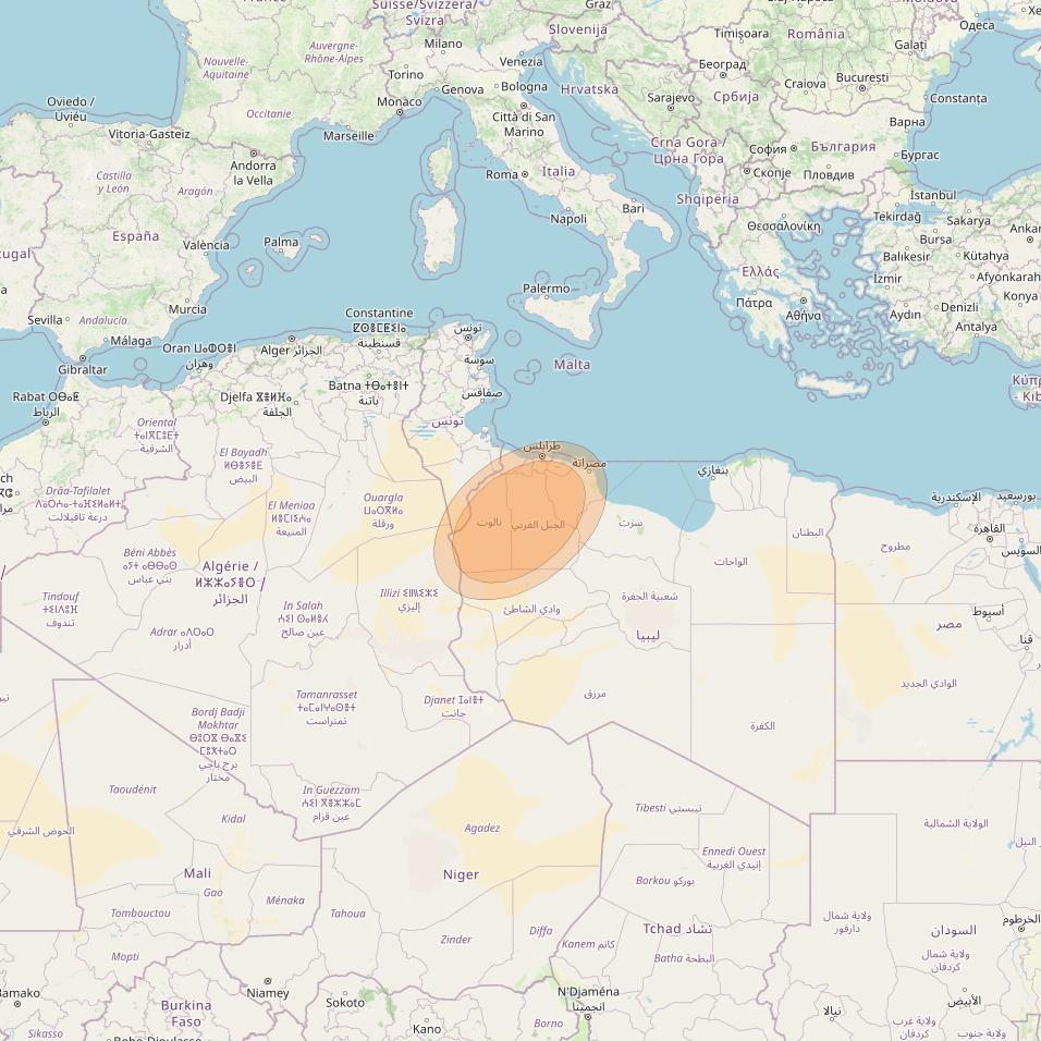 Al Yah 3 at 20° W downlink Ka-band Spot 06 User beam coverage map