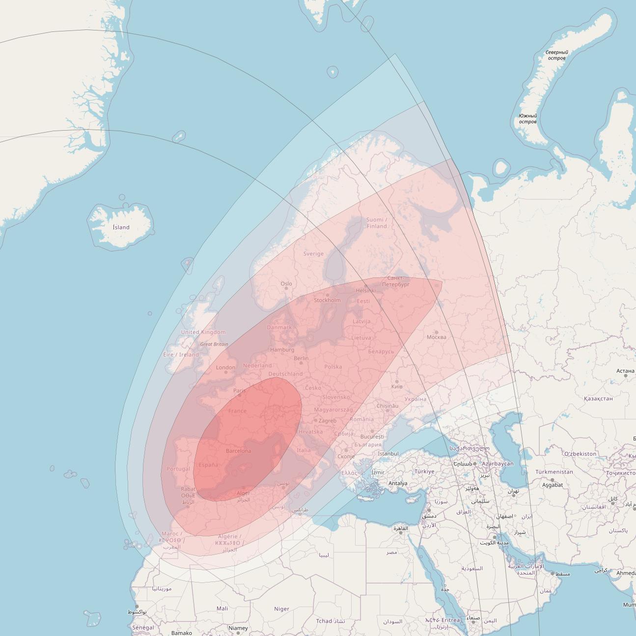 Intelsat 905 at 24° W downlink Ku-band Spot 1 Beam coverage map