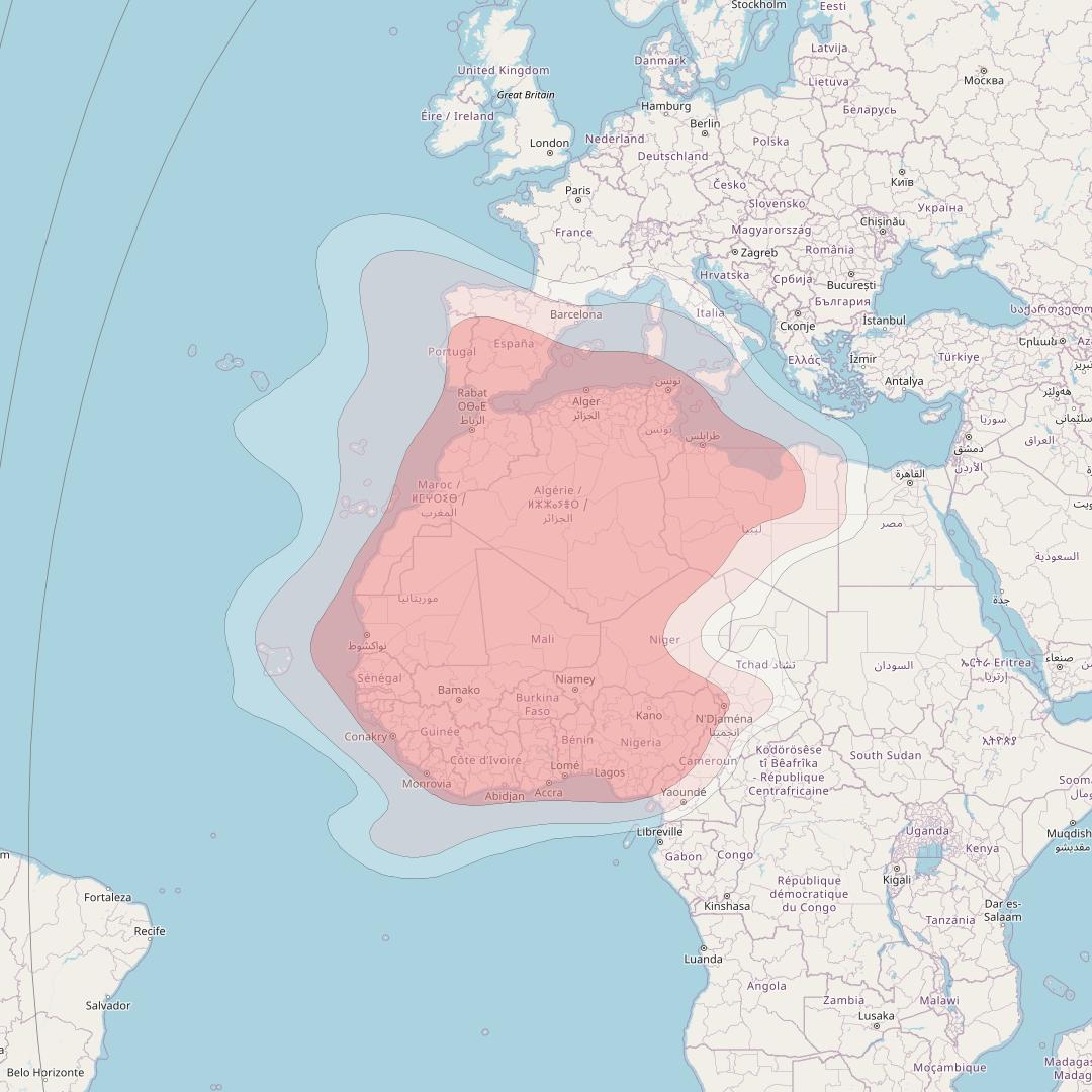 BADR 8 at 26&deg; E downlink Ku-band North West Africa beam coverage map
