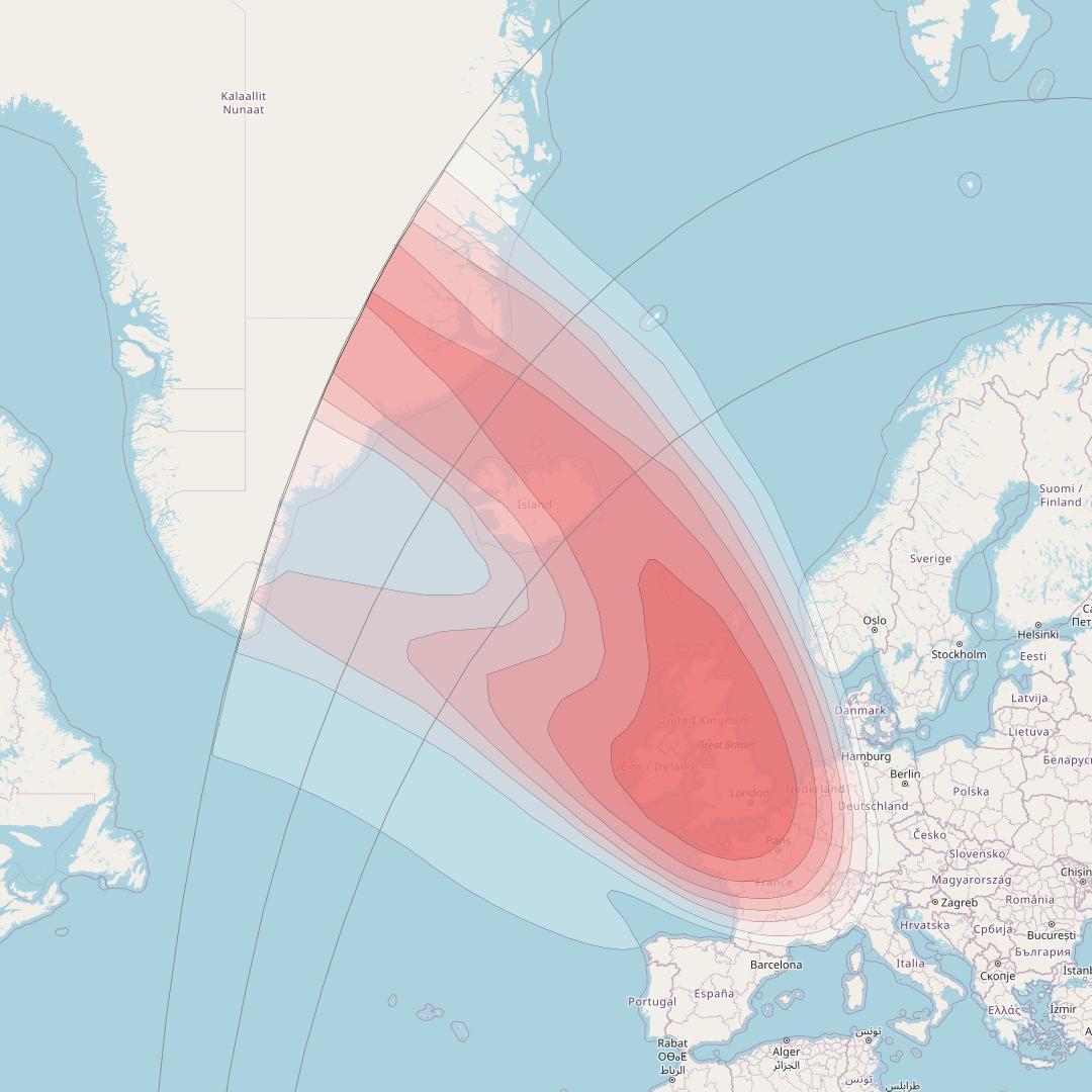 Astra 2F at 28° E downlink Ku-band UK Spot beam coverage map