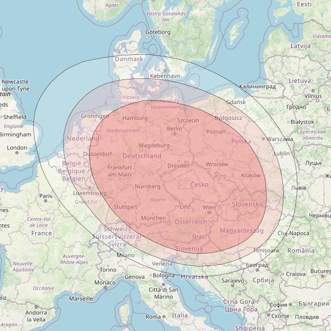 Turksat 5A at 31&deg; E downlink Ku-band Germany beam coverage map
