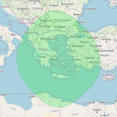 HellasSat 3 at 39&deg; E downlink S-band Spot 8 beam coverage map