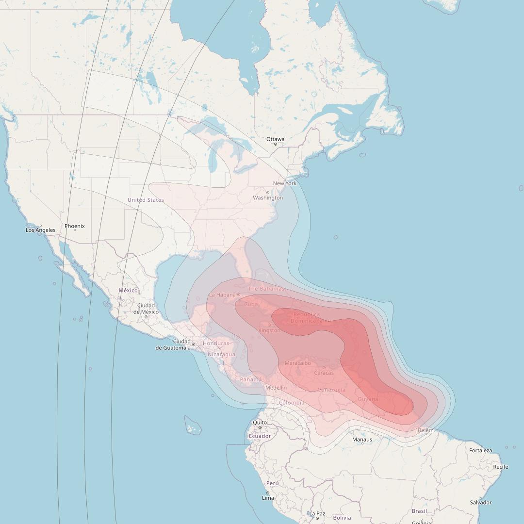 Intelsat 35e at 34° W downlink Ku-band Caribbean beam coverage map