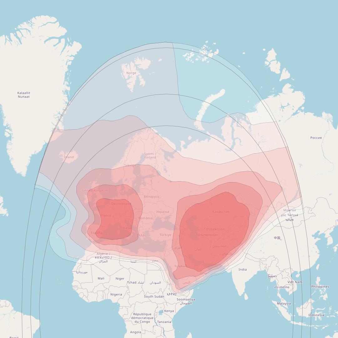 Eutelsat 36B at 36° E downlink Ku-band Eurasia Beam coverage map