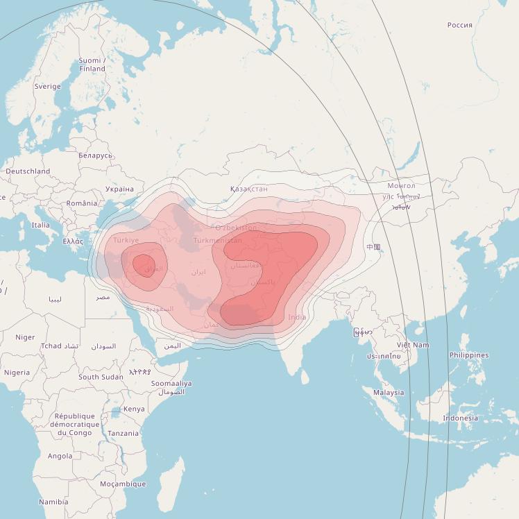 Eutelsat 36D at 36&deg; E downlink Ku-band Steerable beam coverage map