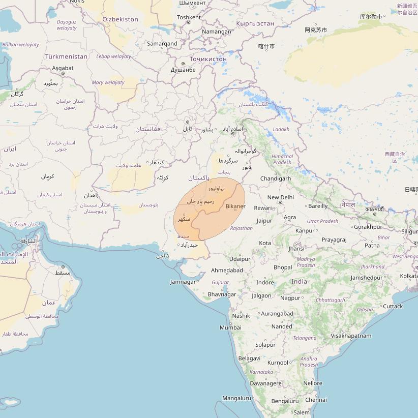 Paksat-MM1 at 38&deg; E downlink Ka-band S08 User Spot beam coverage map