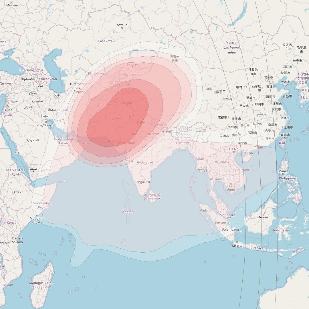 Paksat-MM1 at 38&deg; E downlink Ku-band Regional beam coverage map