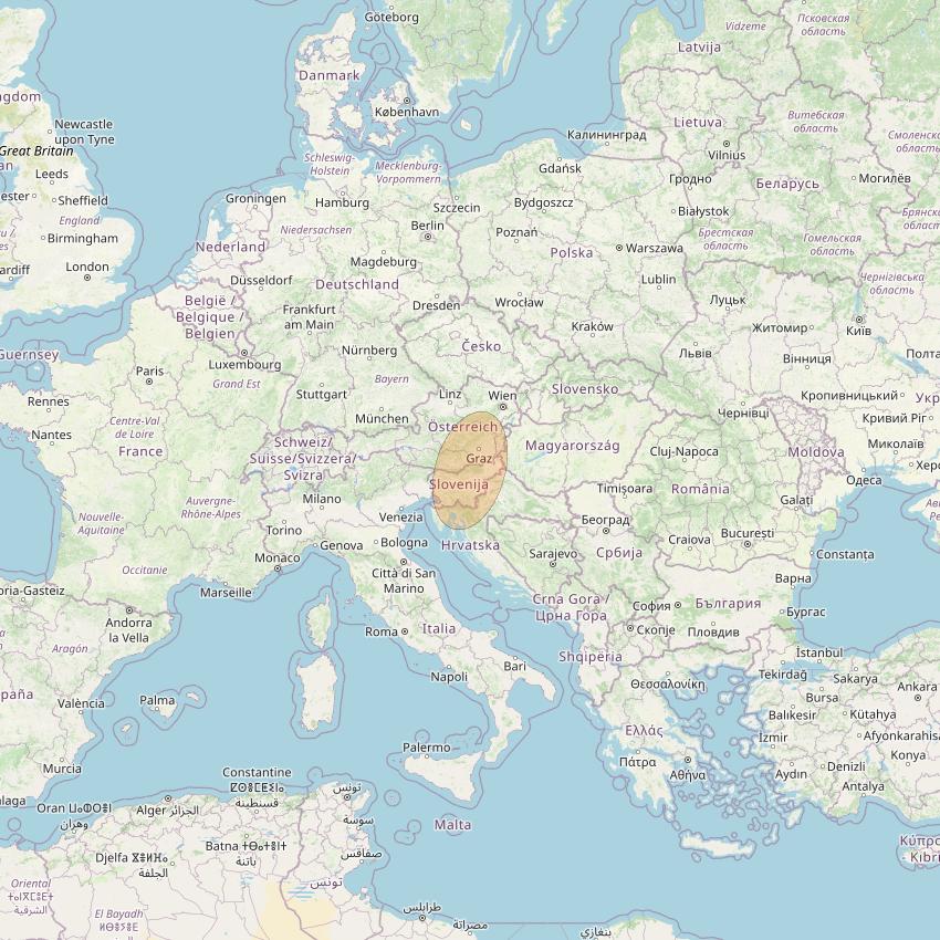 Eutelsat Konnect VHTS at 3&deg; E downlink Ka-band S076 User Spot beam coverage map
