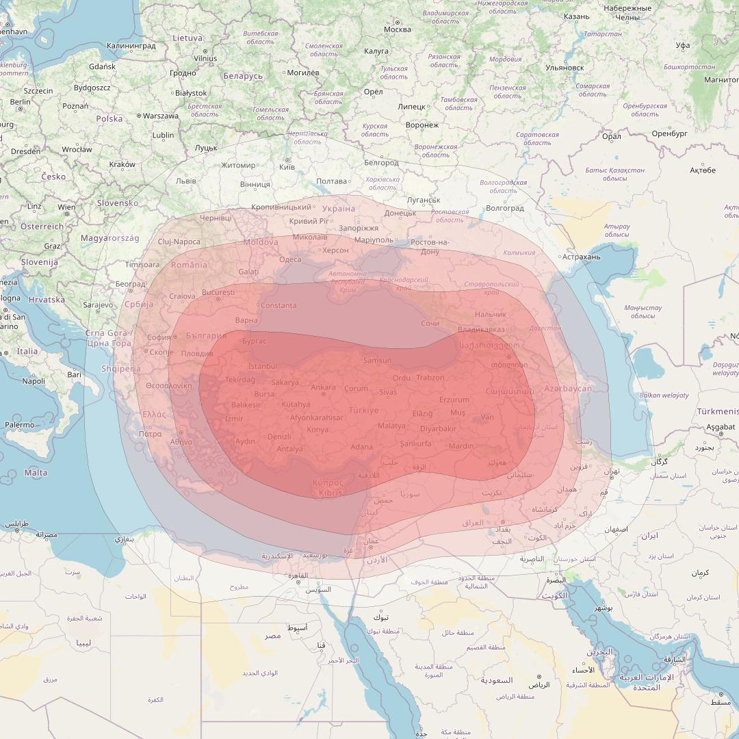 Turksat 4A at 42° E downlink Ku-band Turkey beam coverage map