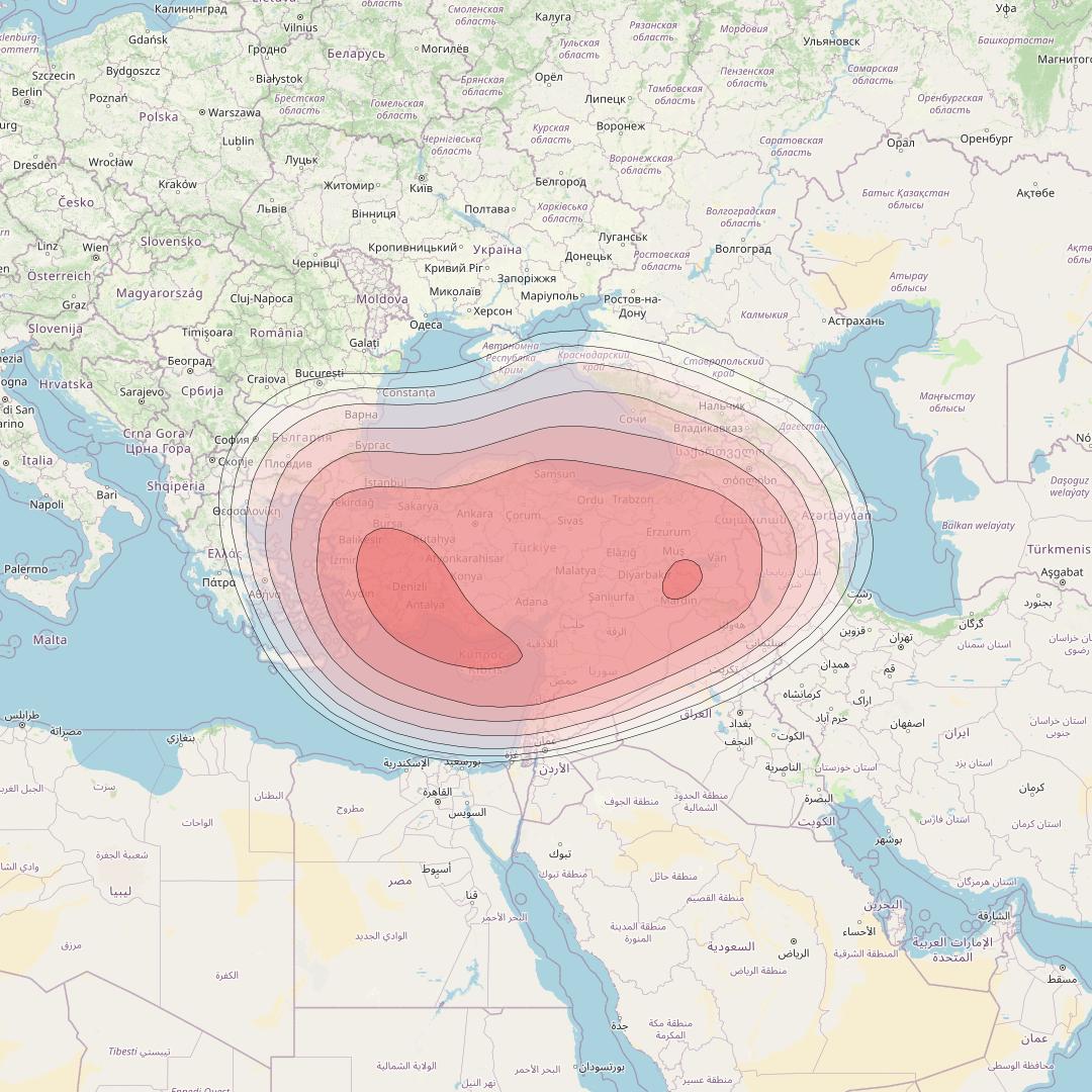 Turksat 6A at 42&deg; E downlink Ku-band Turkey beam coverage map