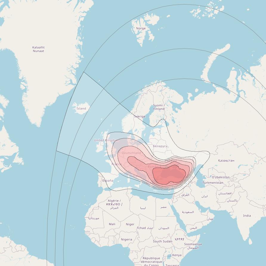Turksat 6A at 42&deg; E downlink Ku-band West beam coverage map