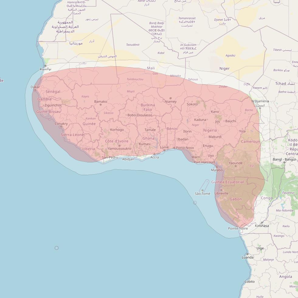 Nigcomsat 1 at 42&deg; E downlink Ku-band 1 Beam coverage map