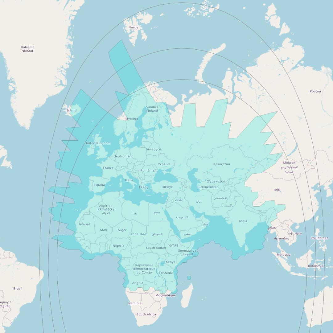 Thuraya 2 at 44° E downlink L-band Global beam coverage map