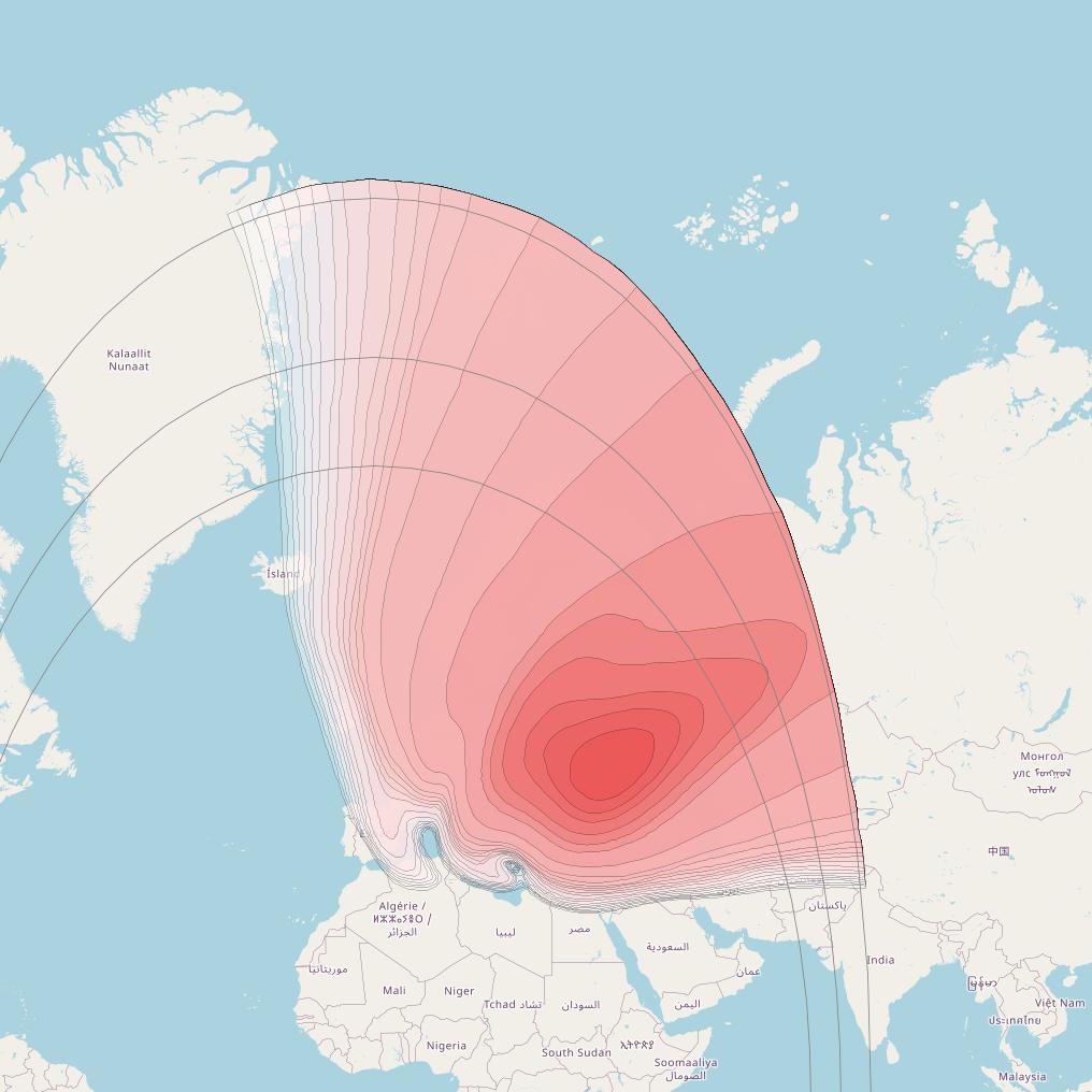 Amos 3 at 4° W downlink Ku-band Europe Horizontal pol. Beam coverage map