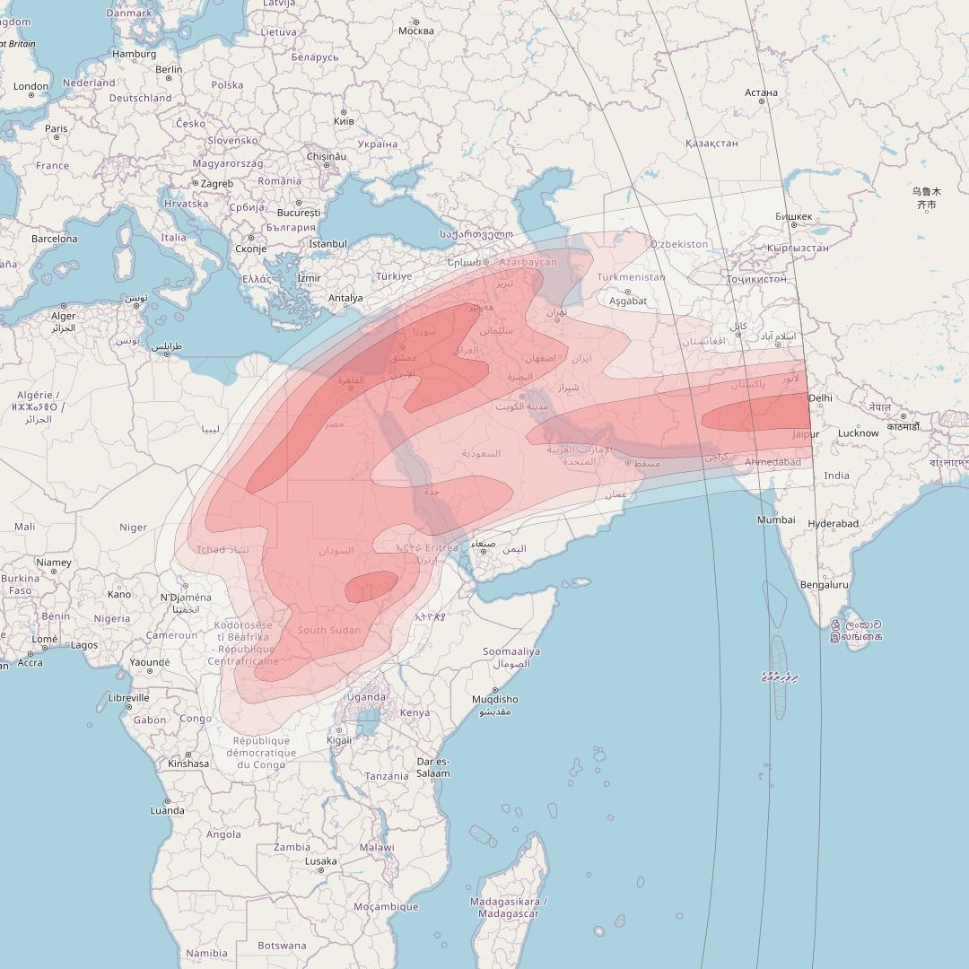 Amos 7 at 4° W downlink Ku-band Middle East beam coverage map