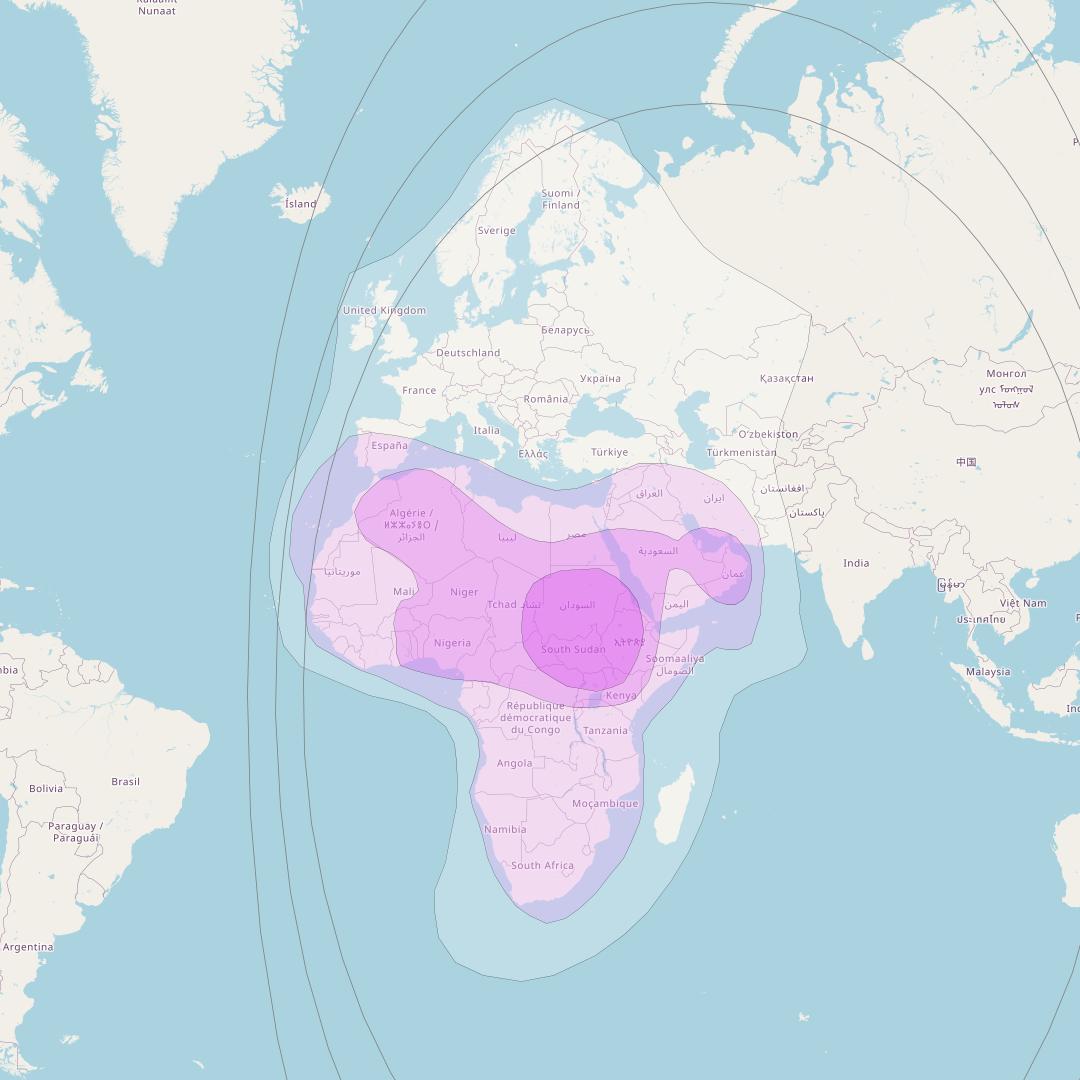 Al Yah 1 at 53° E downlink C-band Global Beam coverage map