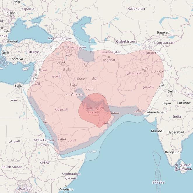 Al Yah 1 at 53° E downlink Ku-band East beam coverage map
