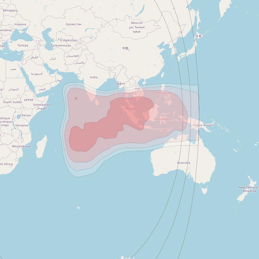Intelsat 39 at 62° E downlink Ku-band East Indian Ocean beam coverage map