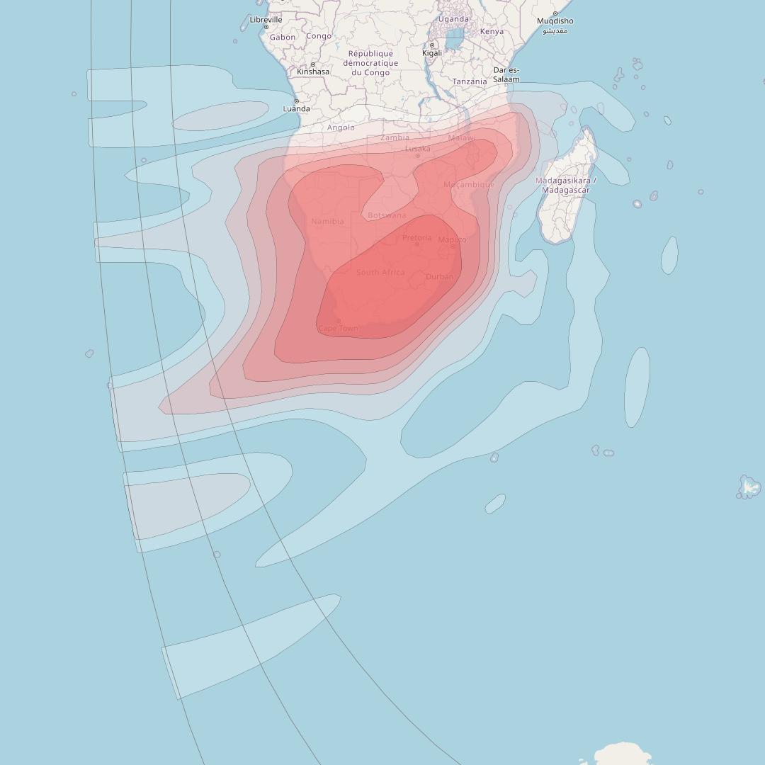 Intelsat 36 at 69° E downlink Ku-band South Africa beam coverage map