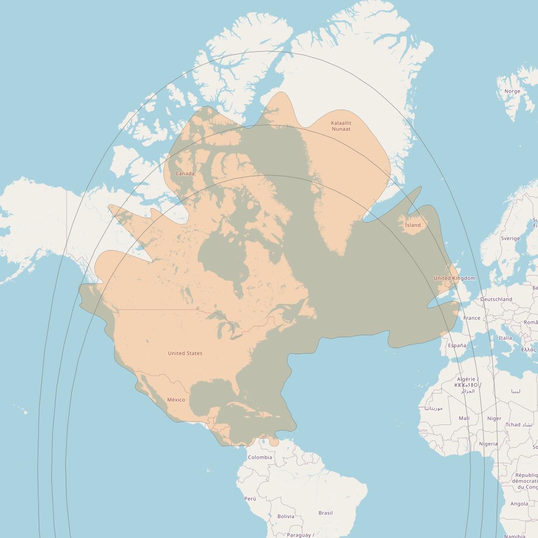 Viasat 2 at 70° W downlink Ka-band Combined HTS User type B (larger) beam coverage map