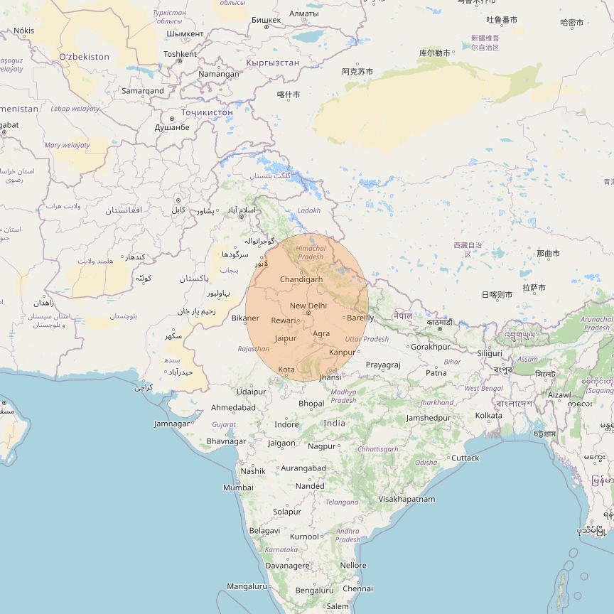 GSAT 11 at 74° E downlink Ka-band Delhi Gateway beam coverage map