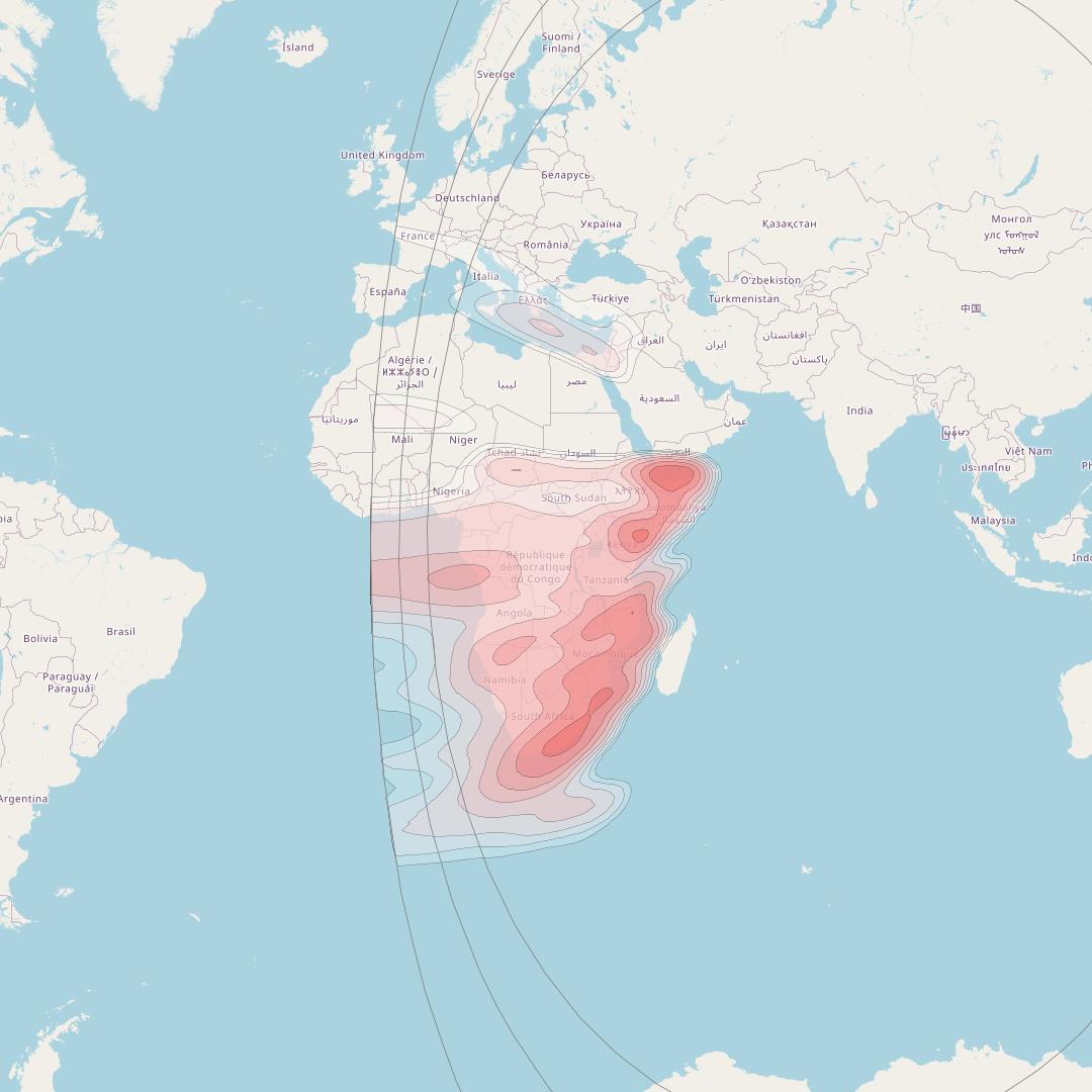 ABS-2A at 75° E downlink Ku-band Africa beam coverage map