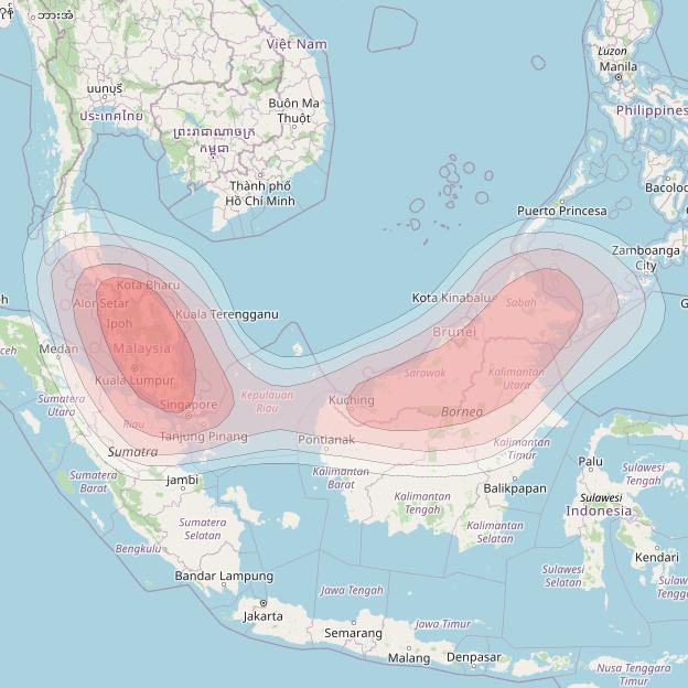 Measat 3B at 91° E downlink Ku-band Malaysia beam coverage map