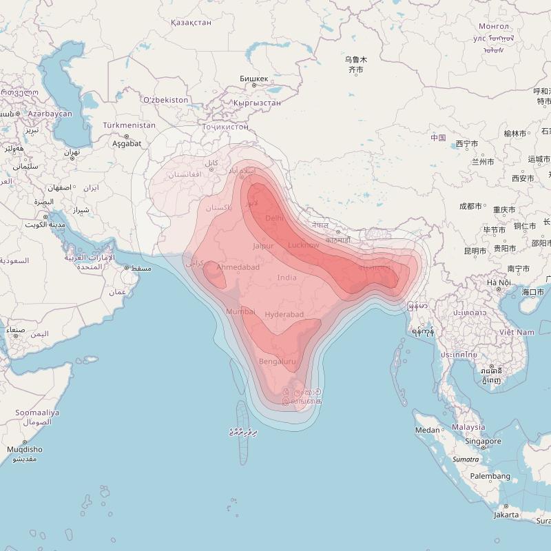 SES 8 at 95° E downlink Ku-band South Asia beam coverage map