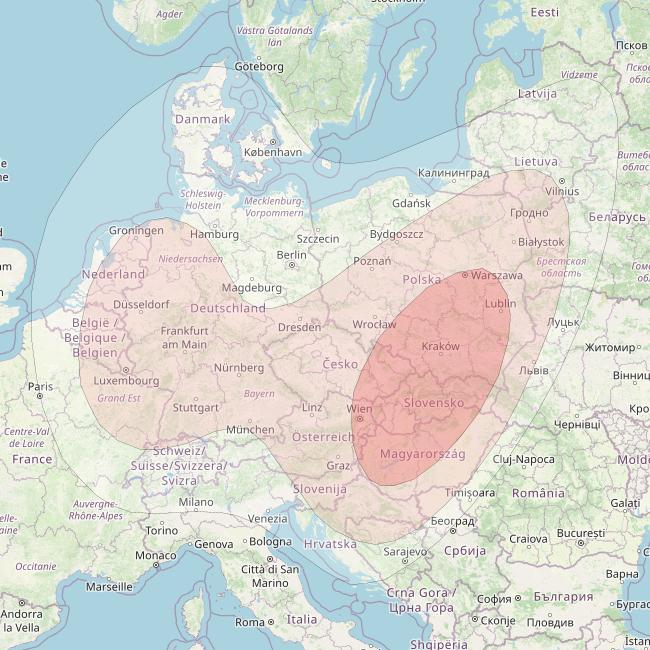 Eutelsat 9B at 9° E downlink Ku-band Germany A beam coverage map